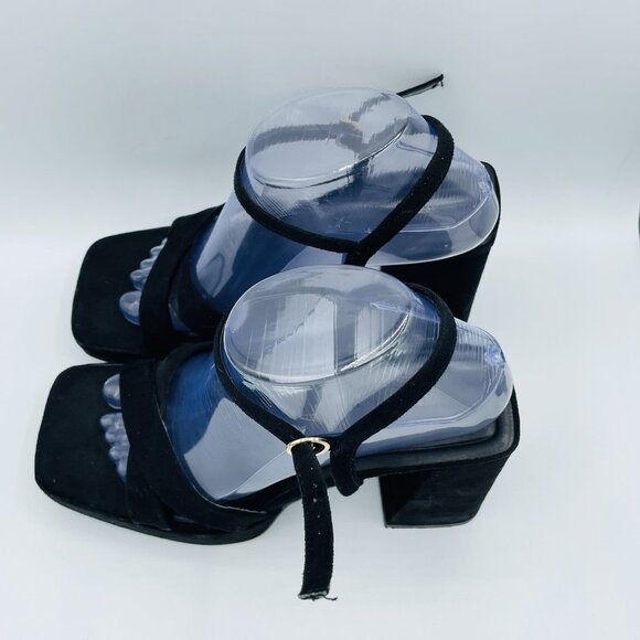 Zara Sandals Womens 8.5 /EU39 Black Y2K Square Ankle Strap Chunky Block Heel - Picture 6 of 13